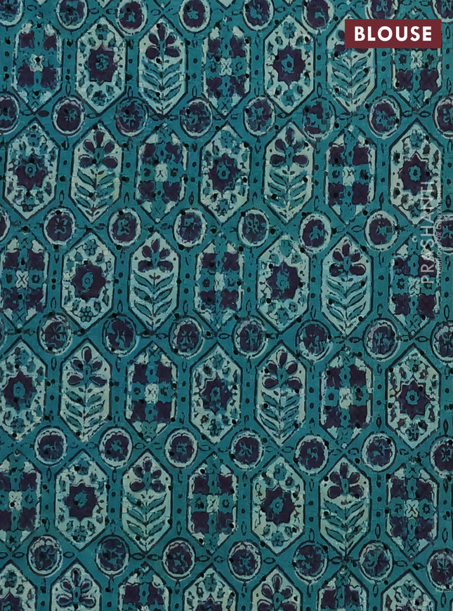 Semi chanderi saree teal green and beige with plain body and zari woven border