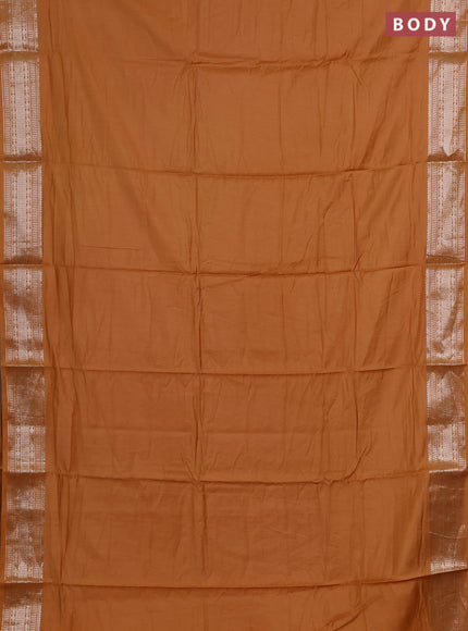 Semi chanderi saree rust shade and beige with plain body and zari woven border