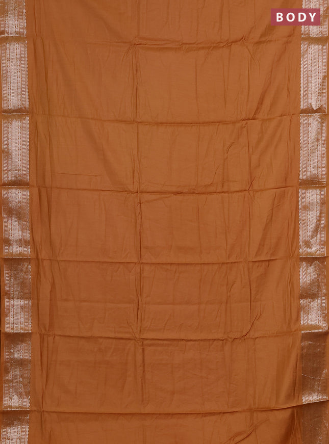 Semi chanderi saree rust shade and beige with plain body and zari woven border