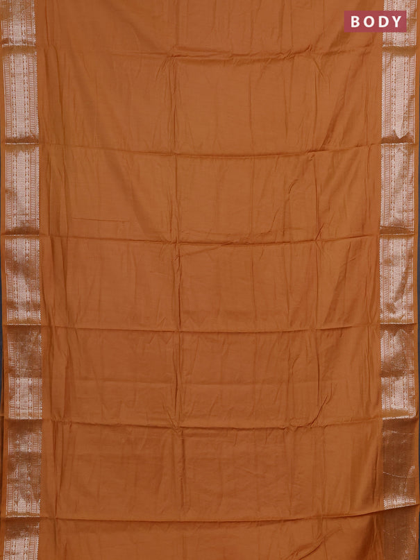 Semi chanderi saree rust shade and beige with plain body and zari woven border