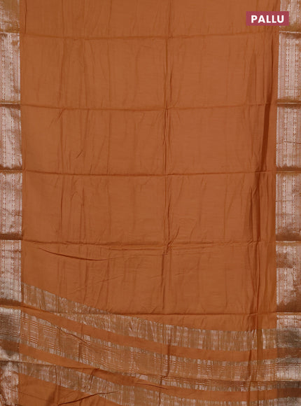 Semi chanderi saree rust shade and beige with plain body and zari woven border