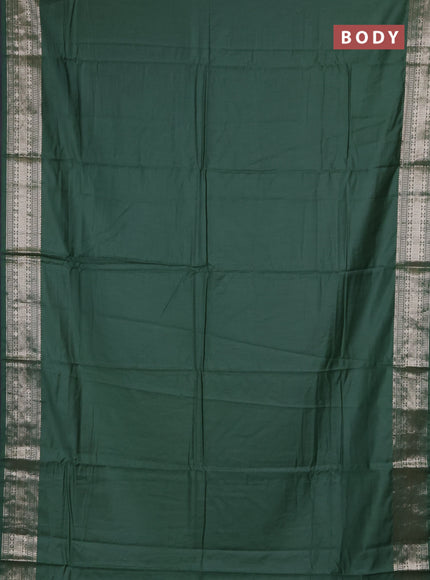 Semi chanderi saree green and beige with plain body and zari woven border