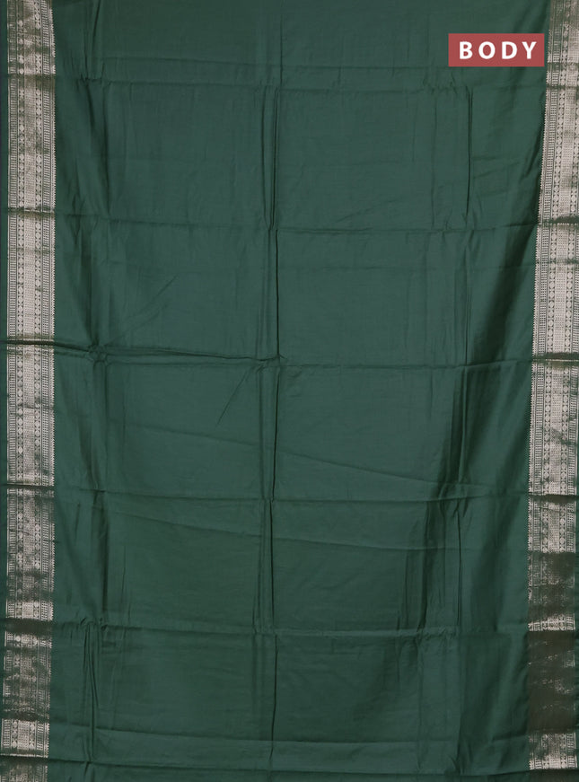 Semi chanderi saree green and beige with plain body and zari woven border