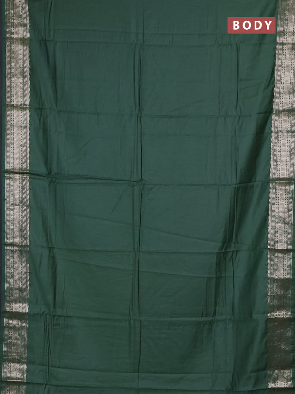 Semi chanderi saree green and beige with plain body and zari woven border