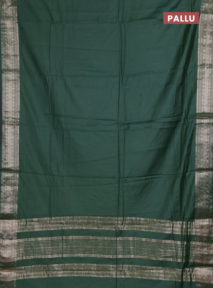Semi chanderi saree green and beige with plain body and zari woven border