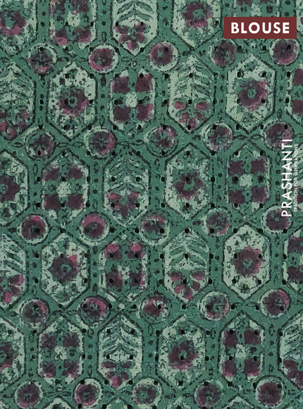 Semi chanderi saree green and beige with plain body and zari woven border