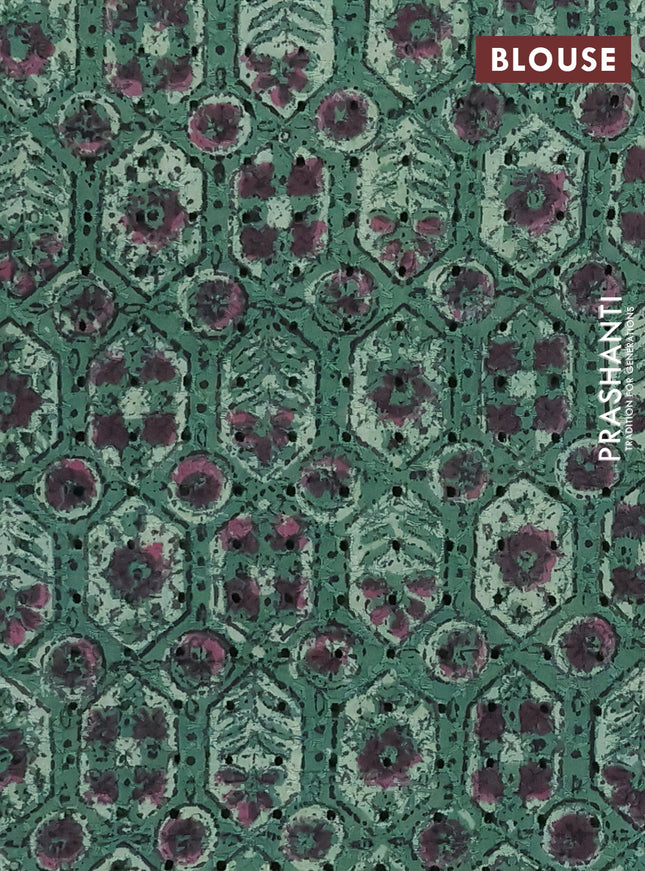 Semi chanderi saree green and beige with plain body and zari woven border