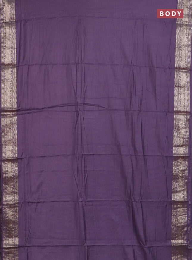 Semi chanderi saree purple and beige with plain body and zari woven border