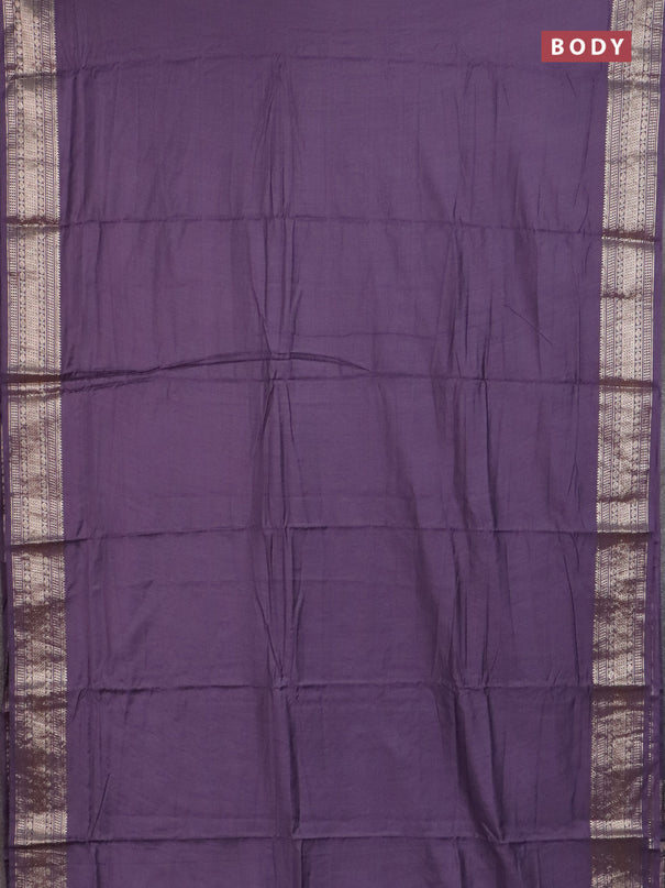 Semi chanderi saree purple and beige with plain body and zari woven border