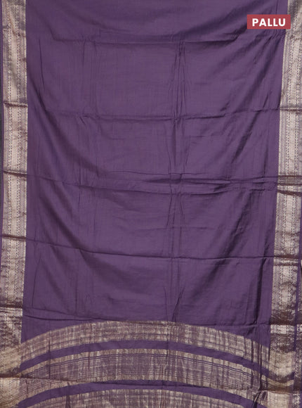 Semi chanderi saree purple and beige with plain body and zari woven border