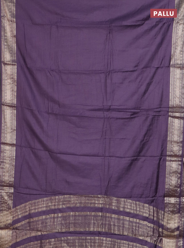 Semi chanderi saree purple and beige with plain body and zari woven border