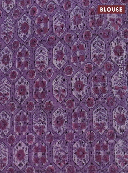 Semi chanderi saree purple and beige with plain body and zari woven border