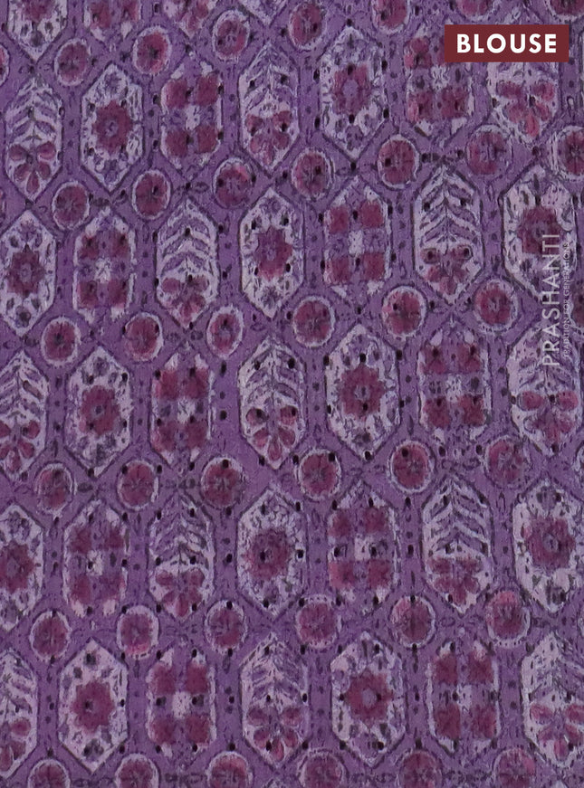 Semi chanderi saree purple and beige with plain body and zari woven border