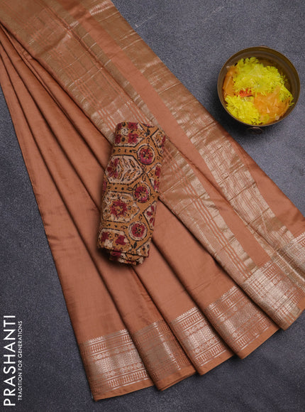 Semi chanderi saree rust shade and beige with plain body and zari woven border