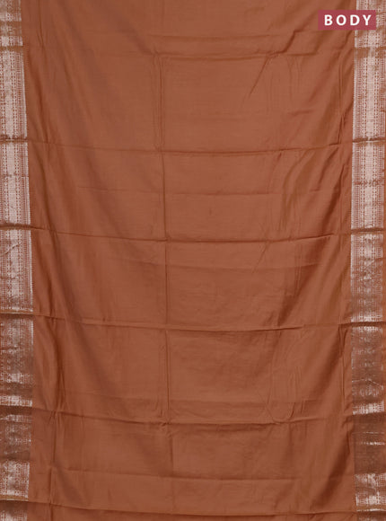 Semi chanderi saree rust shade and beige with plain body and zari woven border