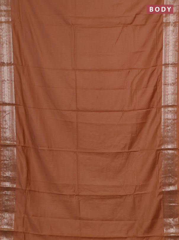 Semi chanderi saree rust shade and beige with plain body and zari woven border
