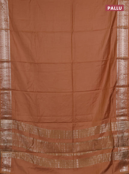 Semi chanderi saree rust shade and beige with plain body and zari woven border