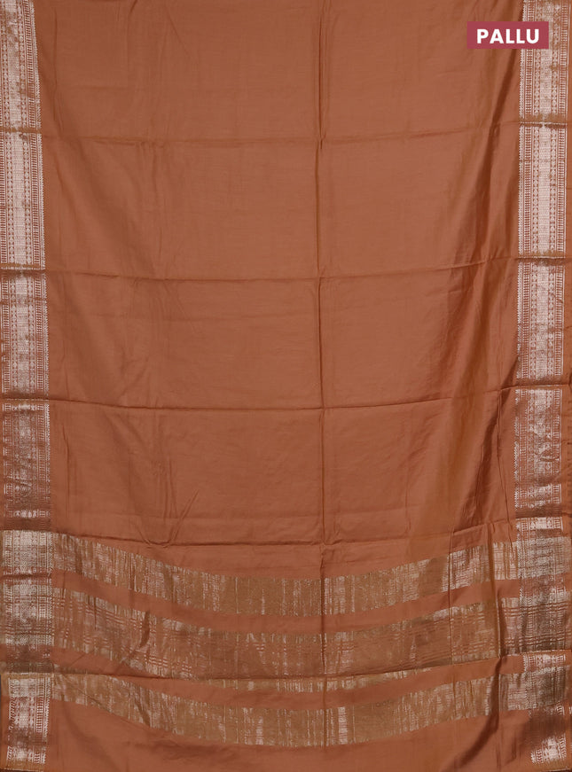 Semi chanderi saree rust shade and beige with plain body and zari woven border