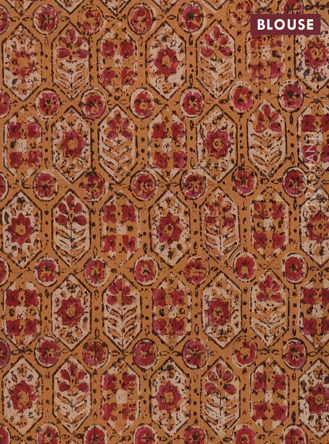 Semi chanderi saree rust shade and beige with plain body and zari woven border