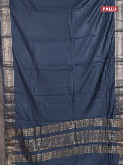Semi chanderi saree grey and beige with plain body and zari woven border