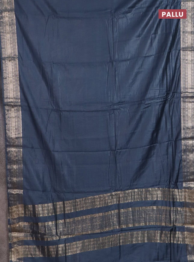 Semi chanderi saree grey and beige with plain body and zari woven border