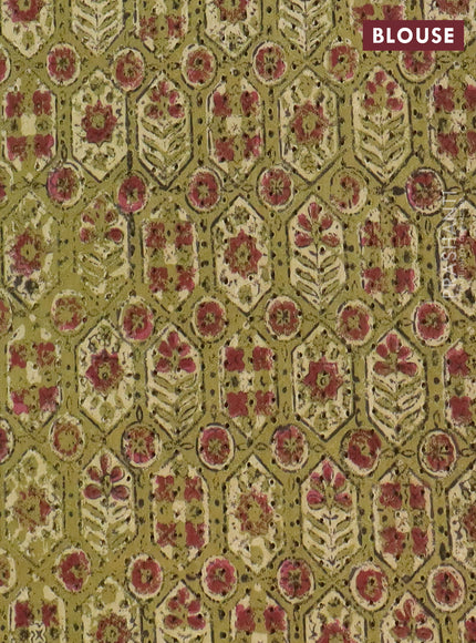 Semi chanderi saree mehendi green and beige with plain body and zari woven border