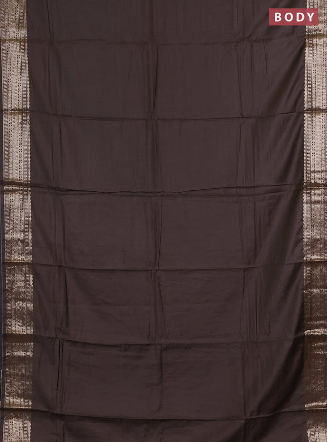 Semi chanderi saree brown and beige with plain body and zari woven border