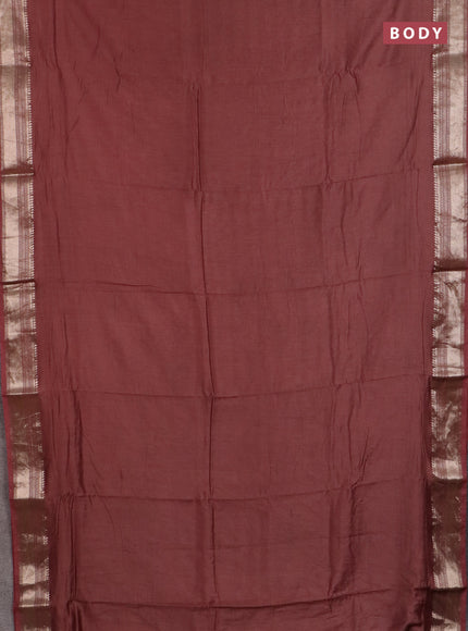 Semi chanderi saree brown and beige with plain body and zari woven border
