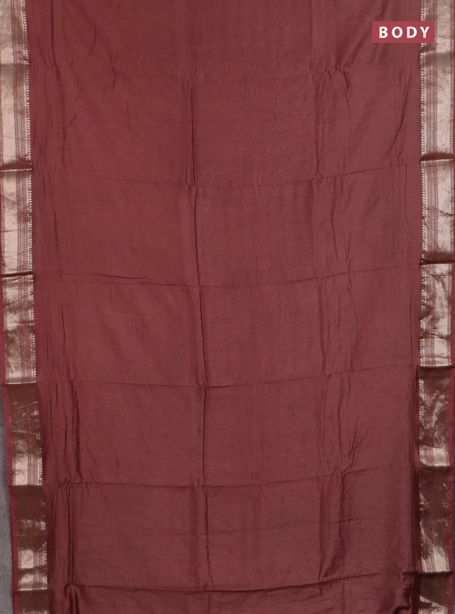 Semi chanderi saree brown and beige with plain body and zari woven border