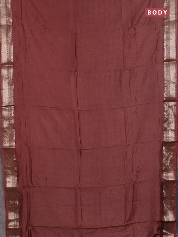 Semi chanderi saree brown and beige with plain body and zari woven border