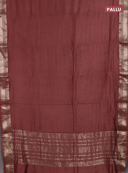 Semi chanderi saree brown and beige with plain body and zari woven border