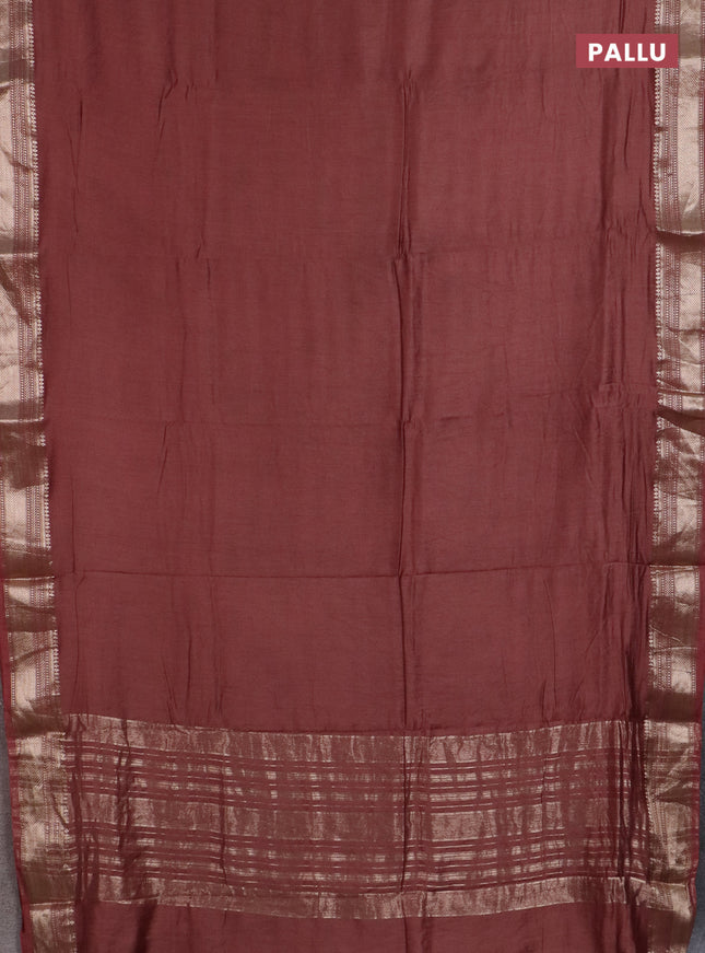 Semi chanderi saree brown and beige with plain body and zari woven border