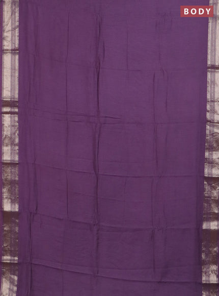 Semi chanderi saree violet and beige with plain body and zari woven border