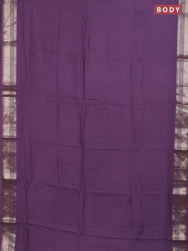 Semi chanderi saree violet and beige with plain body and zari woven border