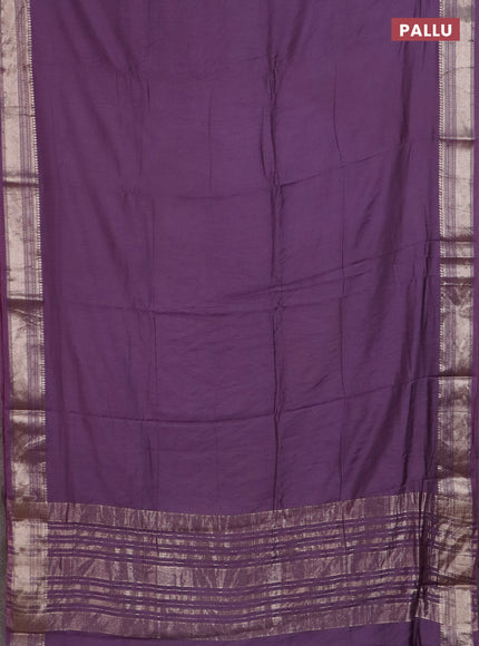 Semi chanderi saree violet and beige with plain body and zari woven border
