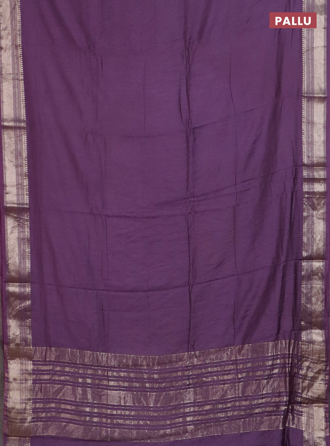 Semi chanderi saree violet and beige with plain body and zari woven border