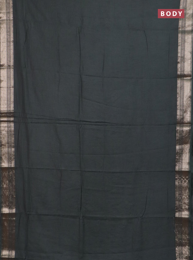 Semi chanderi saree green and beige with plain body and zari woven border