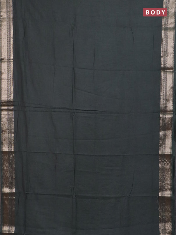 Semi chanderi saree green and beige with plain body and zari woven border