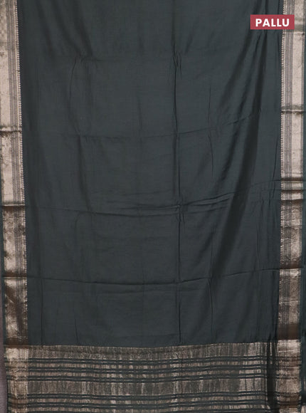 Semi chanderi saree green and beige with plain body and zari woven border