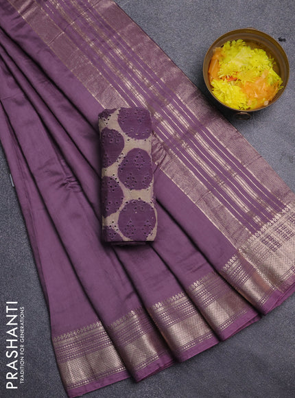 Semi chanderi saree wine shade and beige with plain body and zari woven border