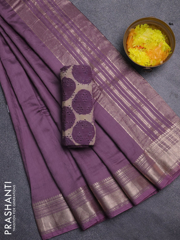 Semi chanderi saree wine shade and beige with plain body and zari woven border