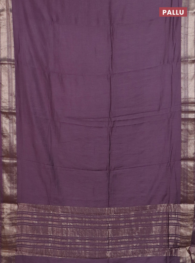 Semi chanderi saree wine shade and beige with plain body and zari woven border