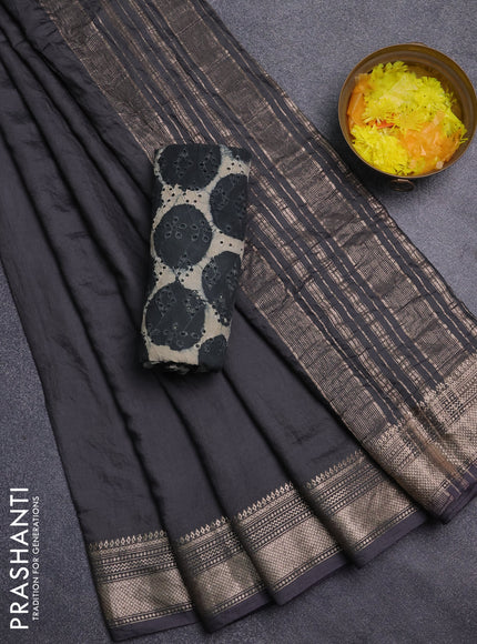 Semi chanderi saree elephant grey and beige with plain body and zari woven border