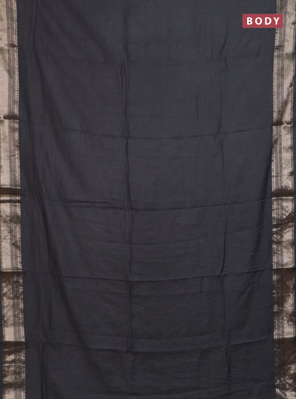 Semi chanderi saree elephant grey and beige with plain body and zari woven border
