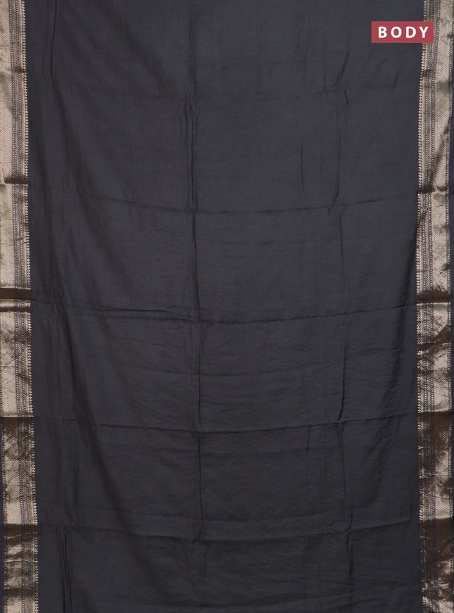Semi chanderi saree elephant grey and beige with plain body and zari woven border