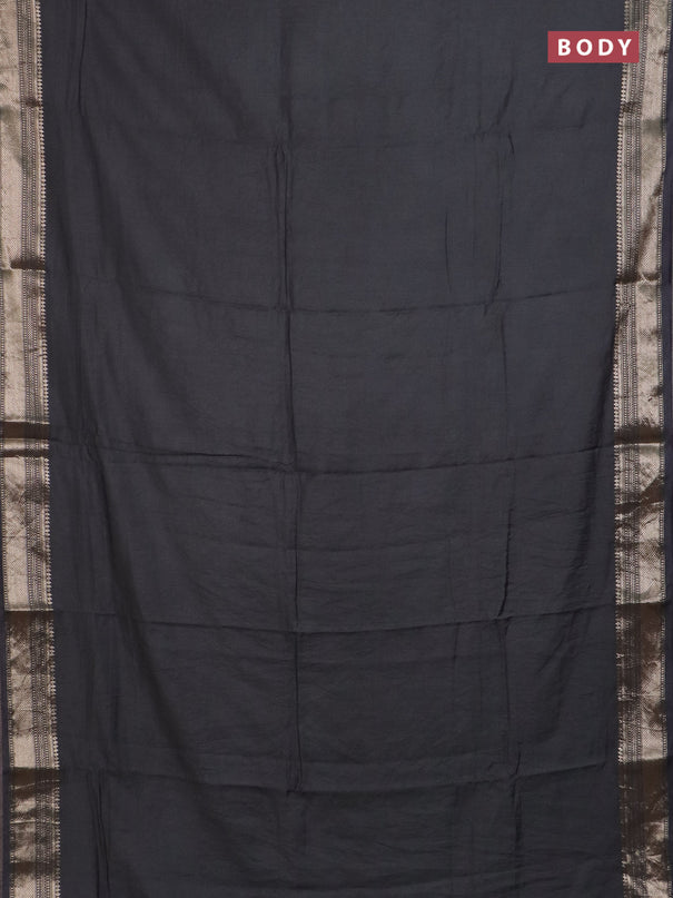 Semi chanderi saree elephant grey and beige with plain body and zari woven border
