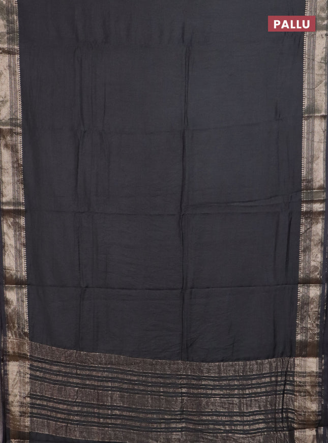 Semi chanderi saree elephant grey and beige with plain body and zari woven border