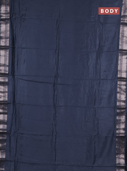 Semi chanderi saree grey and grey with plain body and zari woven border