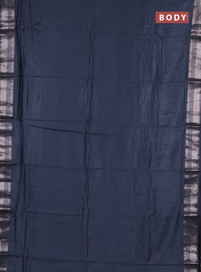 Semi chanderi saree grey and grey with plain body and zari woven border