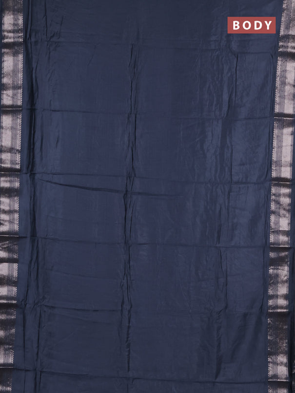 Semi chanderi saree grey and grey with plain body and zari woven border
